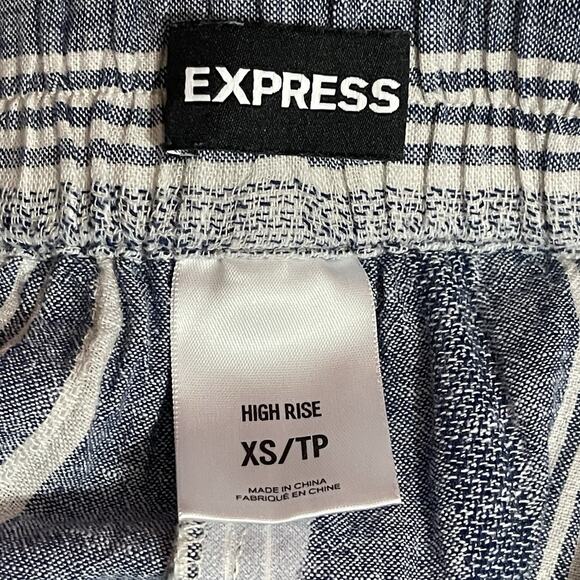 Express High-Rise XS Striped Linen-Blend Wide-Leg Pants Pull-On Boho - Picture 2 of 12